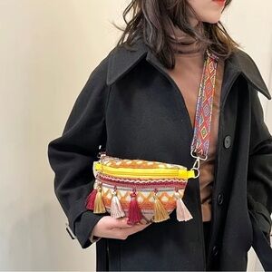 Bohemian Multicolored Tassel Pattern Hobo Sling Bag
